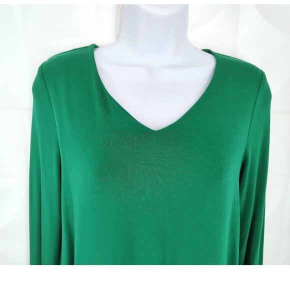 Green Stretch Knit Top Long Sleeve V-Neck Trapeze Double Layer XS Kettlewell - Picture 5 of 9